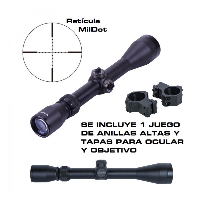 VISOR ZASDAR 3-9X40 RET. MILDOT NO ILUMINADA ANILLAS 11MM