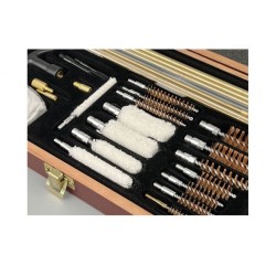 KIT DE LIMPIEZA PARA ARMAS VARIOS CALIBRES CON ESTUCHE DE MADERA